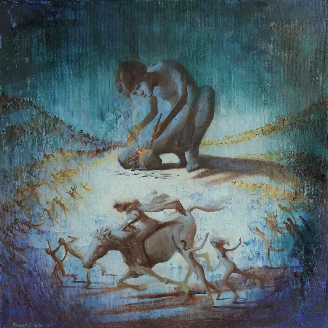 yakınlaştır "Bir Kıvılcımla Başlar" eseri YUSUF ŞENGÜR tarafından 2016 yılında 40x40 cm ölçülerinde Tuval üzeri yağlı boya tekniği ile yapılmıştır.