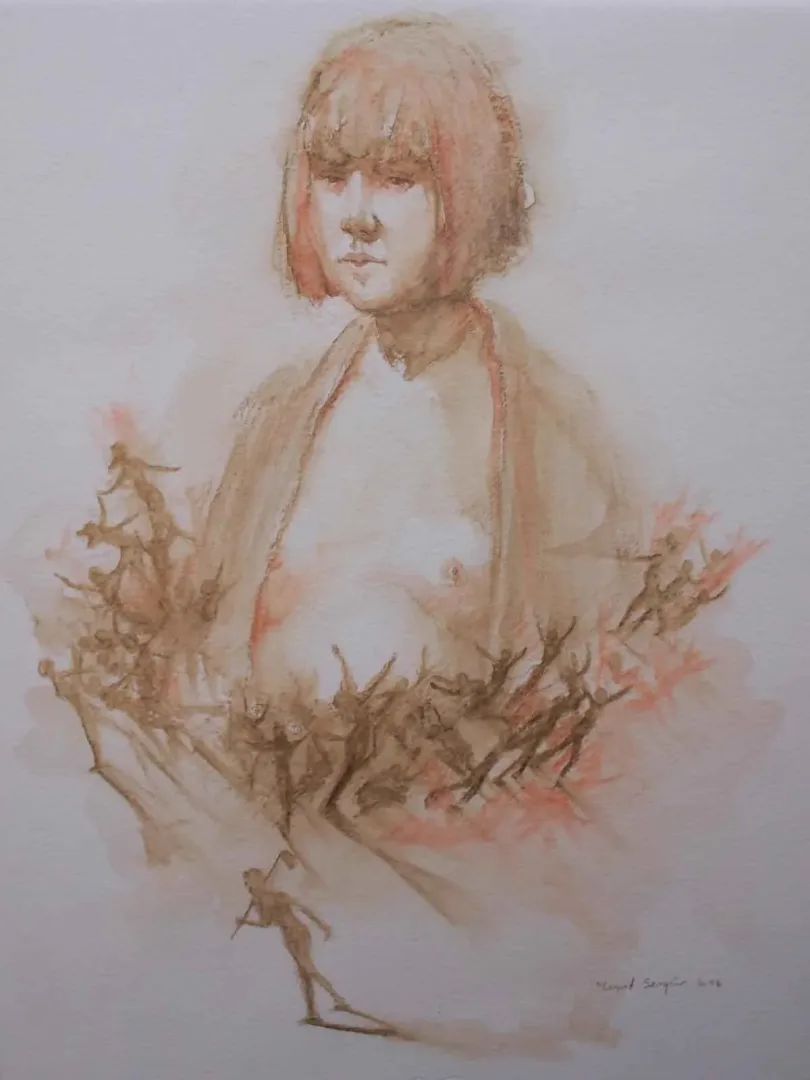 "isimsiz" eseri YUSUF ŞENGÜR tarafından 2016 yılında 50x35 cm ölçülerinde Desen tekniği ile yapılmıştır.