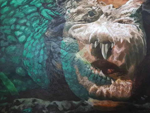 "Bilinç Katmanları - Timsah" eseri ZUHAL BAYSAR tarafından 2016 yılında 90x120 cm ölçülerinde Tuval üzeri yağlı boya tekniği ile yapılmıştır.