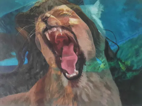 "Bilinç Katmanları - Dişi Aslan" eseri ZUHAL BAYSAR tarafından 2016 yılında 90x120 cm ölçülerinde Tuval üzeri yağlı boya tekniği ile yapılmıştır.