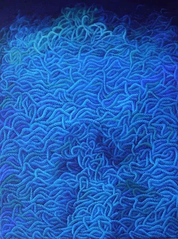"Mavi Üzerine Notlar" eseri AHMET YEŞİL tarafından 2018 yılında 160x120 cm ölçülerinde Tuval üzeri yağlı boya tekniği ile yapılmıştır.
