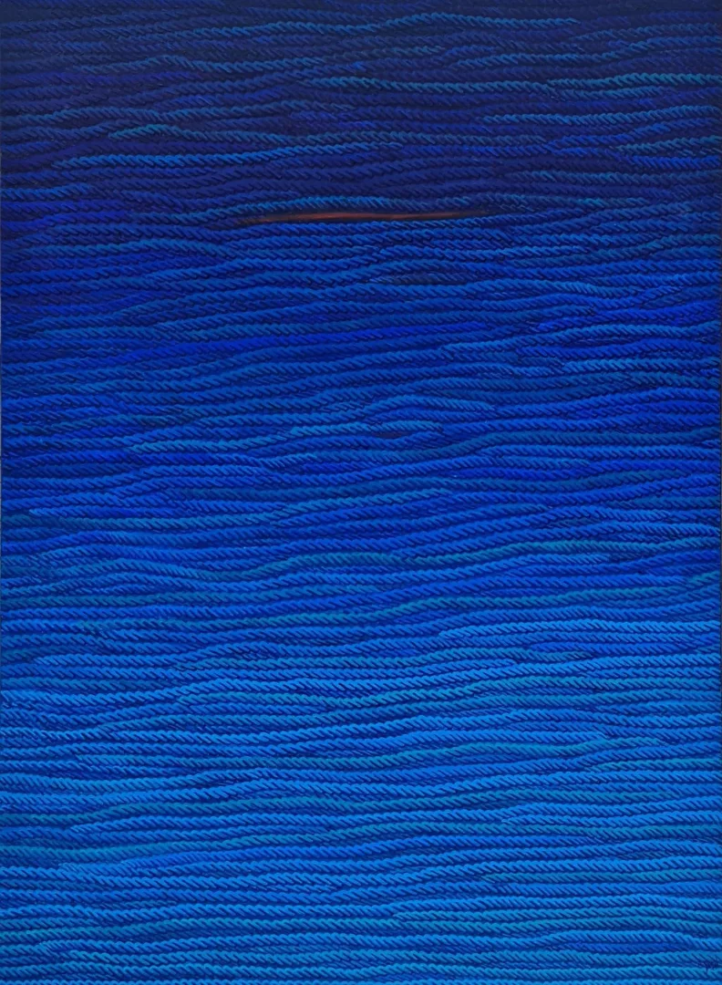 "Mavi Üzerine Notlar" eseri AHMET YEŞİL tarafından 2017 yılında 150x110 cm ölçülerinde Tuval üzeri yağlı boya tekniği ile yapılmıştır.