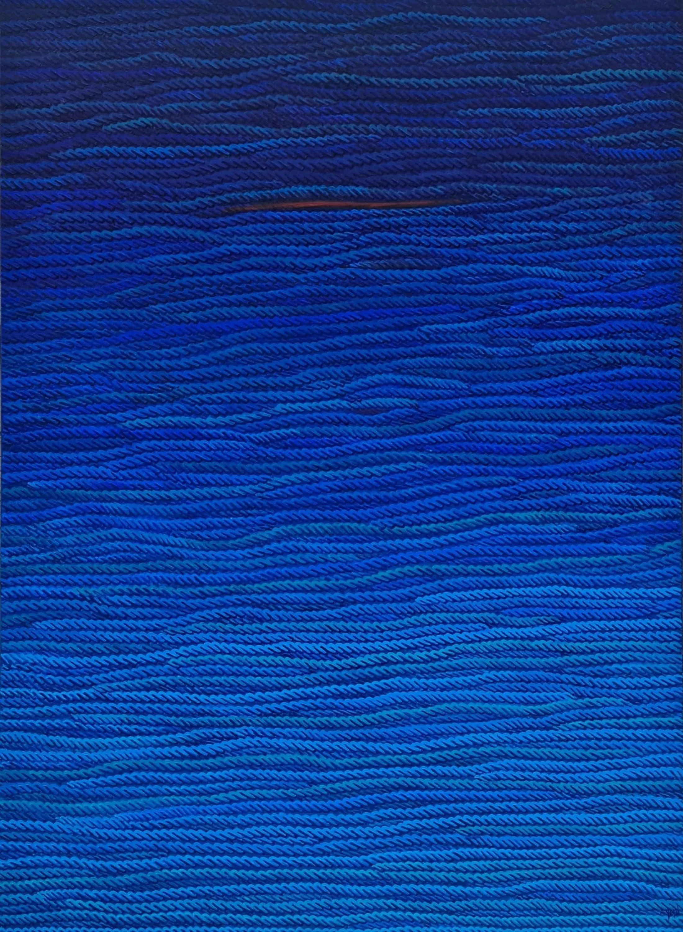 "Mavi Üzerine Notlar" eseri AHMET YEŞİL tarafından 2017 yılında 150x110 cm ölçülerinde Tuval üzeri yağlı boya tekniği ile yapılmıştır.