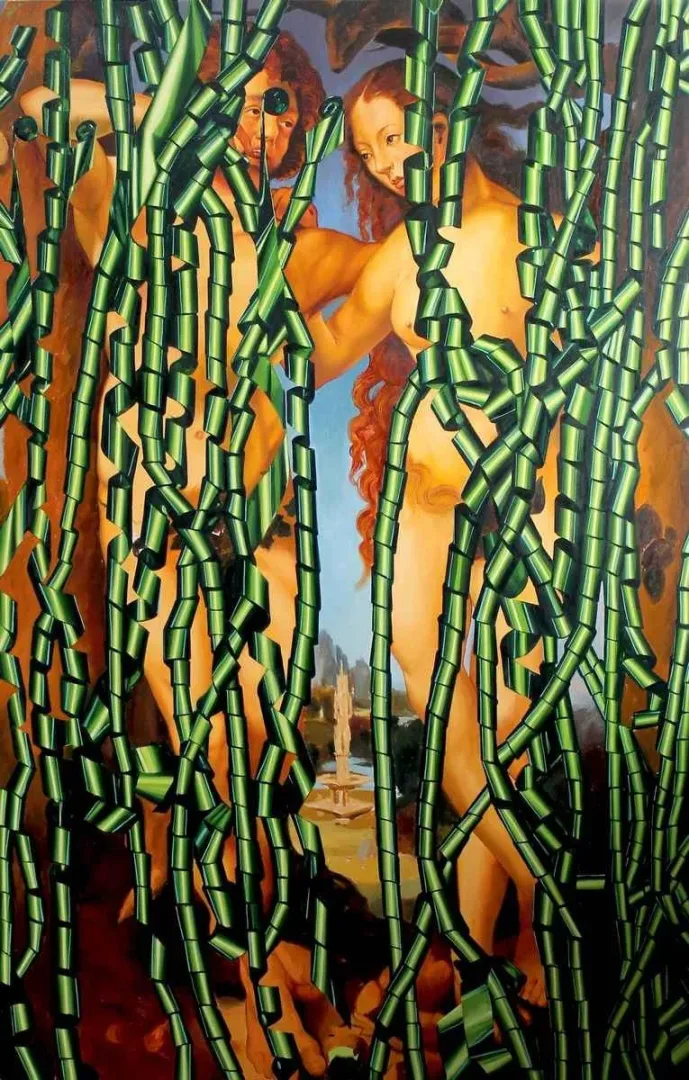 yakınlaştır "Cenneti Dikizlerken" eseri ALİ ÖZHAN GÜNEŞ tarafından 2018 yılında 170x110 cm ölçülerinde Tuval üzeri yağlı boya tekniği ile yapılmıştır.