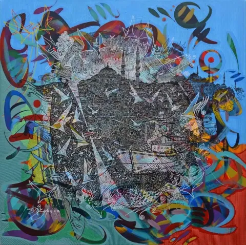 Bu eser ENGİN KORKMAZ tarafından 2018 yılında 60x60 cm ölçülerinde Tuval üzeri akrilik boya tekniği ile yapılmıştır.