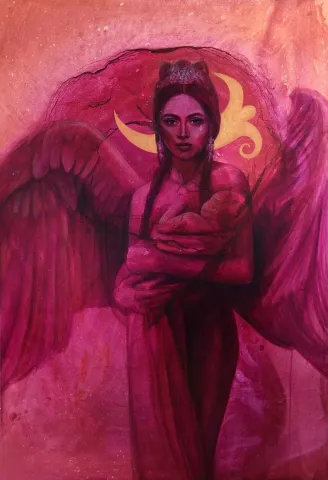EDA UZUN — “Umay”, 2017 "Umay" eseri EDA UZUN tarafından 2017 yılında 120x80 cm ölçülerinde Tuval üzeri karışık teknik tekniği ile yapılmıştır.