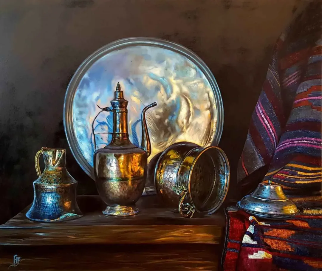 yakınlaştır "Sini" eseri HÜSEYİN FEYZULLAH tarafından 2018 yılında 126x150 cm ölçülerinde Tuval üzeri yağlı boya tekniği ile yapılmıştır.