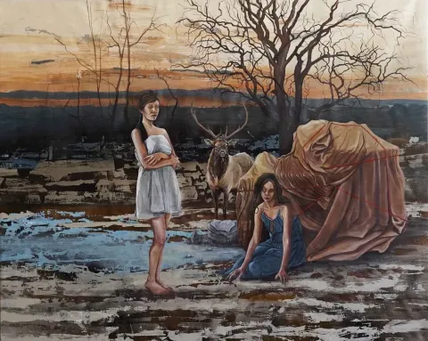 Bu eser MAHMUT ÖZDEMİR tarafından 2018 yılında 120x150 cm ölçülerinde Tuval üzeri karışık teknik tekniği ile yapılmıştır.