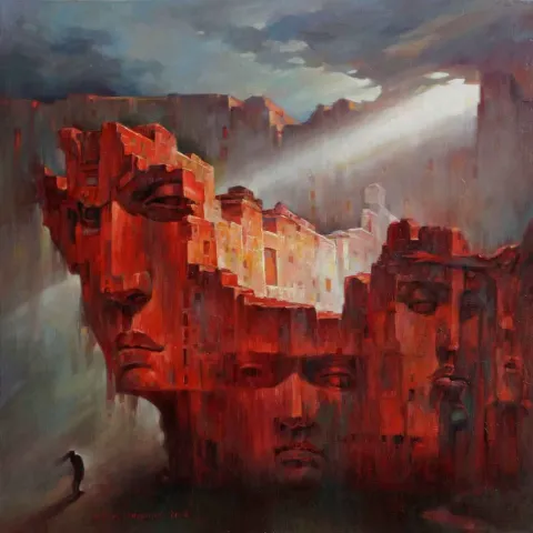 "Seyran" eseri ADEM BAŞPINAR tarafından 2018 yılında 60x60 cm ölçülerinde Tuval üzeri yağlı boya tekniği ile yapılmıştır.