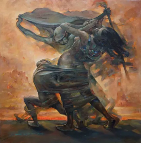 "Taraf" eseri ADEM BAŞPINAR tarafından 2018 yılında 60x60 cm ölçülerinde Tuval üzeri yağlı boya tekniği ile yapılmıştır.
