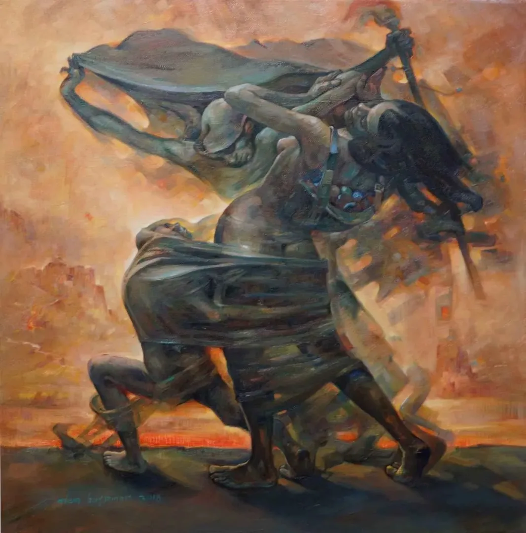 "Taraf" eseri ADEM BAŞPINAR tarafından 2018 yılında 60x60 cm ölçülerinde Tuval üzeri yağlı boya tekniği ile yapılmıştır.