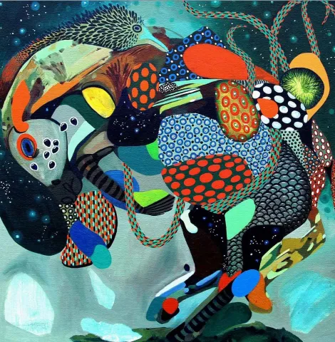 "Bukalemun" eseri LEVENT OYLUÇTARHAN tarafından 2018 yılında 60x60 cm ölçülerinde Tuval üzeri yağlı boya tekniği ile yapılmıştır.