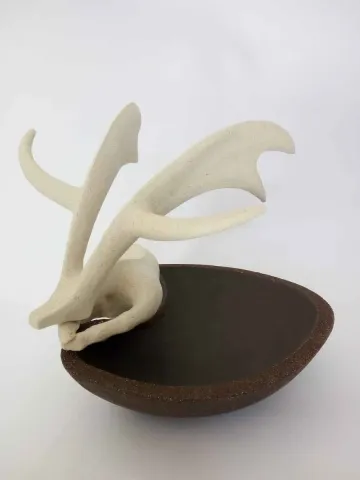 Bu eser AYŞE ERGÜNER tarafından 2018 yılında 30x30x29 cm ölçülerinde Siyah kil ve porselen çamur 1220 °C Serbest elle şekillendirme tekniği ile yapılmıştır.