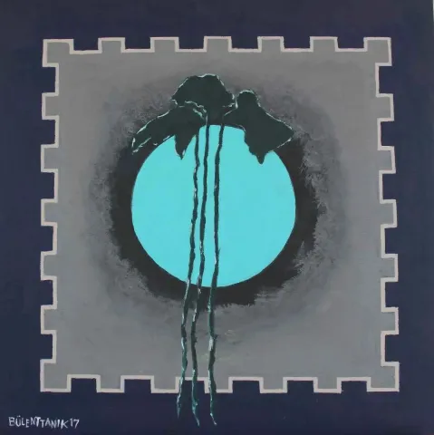 "Üç Kıta" eseri BÜLENT TANIK tarafından 50x50 cm ölçülerinde Bez Kaplı Duralit üzeri Akrilik tekniği ile yapılmıştır.