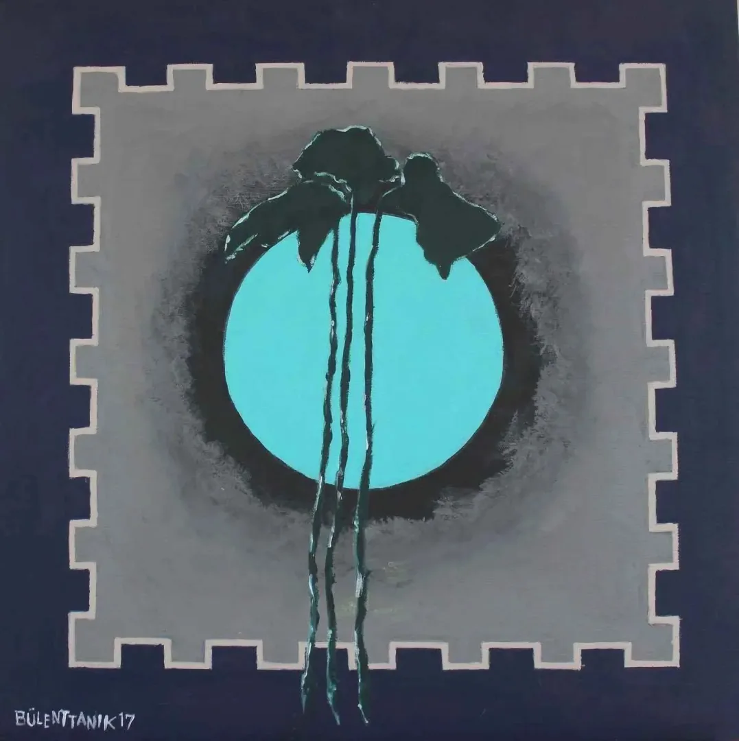yakınlaştır "Üç Kıta" eseri BÜLENT TANIK tarafından 50x50 cm ölçülerinde Bez Kaplı Duralit üzeri Akrilik tekniği ile yapılmıştır.