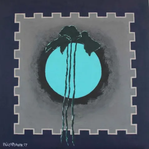 "Üç Kıta" eseri BÜLENT TANIK tarafından 50x50 cm ölçülerinde Bez Kaplı Duralit üzeri Akrilik tekniği ile yapılmıştır.