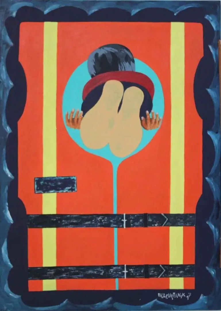 yakınlaştır "Can Yeleği" eseri BÜLENT TANIK tarafından 50x70 cm ölçülerinde Bez Kaplı Duralit üzeri Akrilik tekniği ile yapılmıştır.