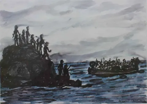 BÜLENT TANIK — “Heey-4” "Heey-4" eseri BÜLENT TANIK tarafından 20x27 cm ölçülerinde Karton üzeri akrilik boya tekniği ile yapılmıştır.