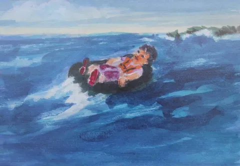 BÜLENT TANIK — “Lastik Beşik” "Lastik Beşik" eseri BÜLENT TANIK tarafından 17x23 cm ölçülerinde Karton üzeri akrilik boya tekniği ile yapılmıştır.