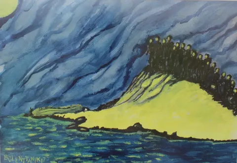 BÜLENT TANIK — “Neredeyiz?” "Neredeyiz?" eseri BÜLENT TANIK tarafından 34x48 cm ölçülerinde Karton üzeri akrilik boya tekniği ile yapılmıştır.