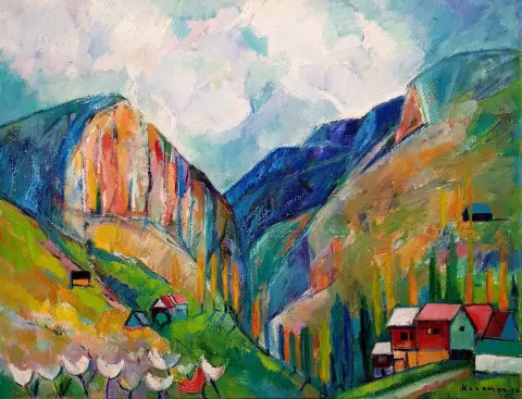 "İvrizde Bahar - Konya Ereğli" eseri CEVDET KOCAMAN tarafından 2011 yılında 90x68 cm ölçülerinde Tuval üzeri yağlı boya tekniği ile yapılmıştır.