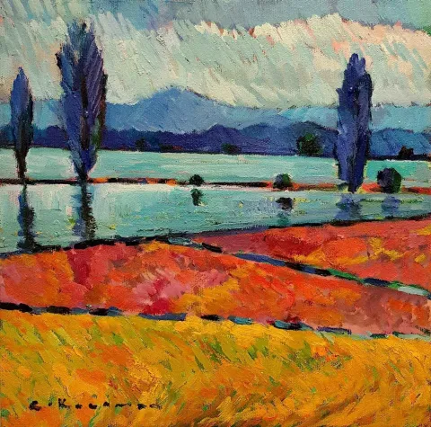 "Çeltik Ekimi" eseri CEVDET KOCAMAN tarafından 2018 yılında 30x30 cm ölçülerinde Tuval üzeri akrilik boya tekniği ile yapılmıştır.