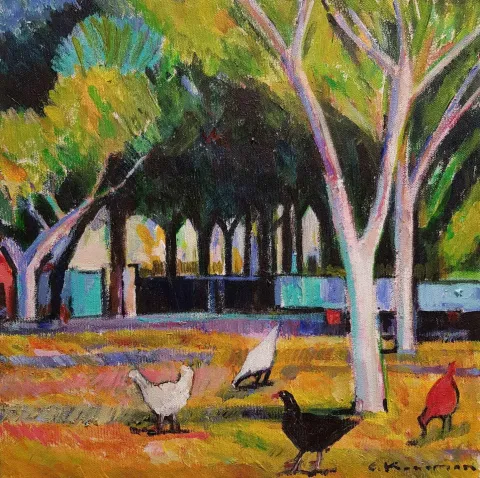 "Küçükbük" eseri CEVDET KOCAMAN tarafından 2018 yılında 40x40 cm ölçülerinde Tuval üzeri yağlı boya tekniği ile yapılmıştır.
