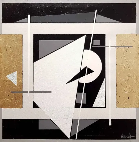 HAMİD ALİOĞLU — “Üçgen”, 2018 "Üçgen" eseri HAMİD ALİOĞLU tarafından 2018 yılında 60x60 cm ölçülerinde Tuval üzeri akrilik boya tekniği ile yapılmıştır.