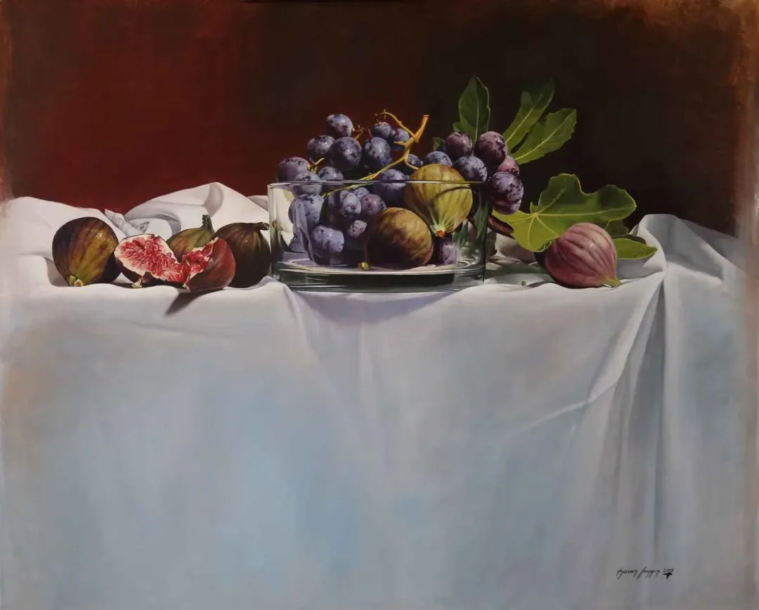 "Üzümlü Natürmort-Nature Morte Aux Raisins" eseri HASAN SAYGIN tarafından 2018 yılında 81x100 cm ölçülerinde Tuval üzeri yağlı boya tekniği ile yapılmıştır.