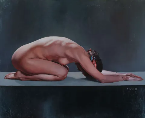 HASAN SAYGIN — “Adoration”, 2018 "Adoration" eseri HASAN SAYGIN tarafından 2018 yılında 81x100 cm ölçülerinde Tuval üzeri yağlı boya tekniği ile yapılmıştır.