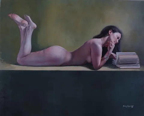 HASAN SAYGIN — “La liseuse”, 2017 "La liseuse" eseri HASAN SAYGIN tarafından 2017 yılında 100x81 cm ölçülerinde Tuval üzeri yağlı boya tekniği ile yapılmıştır.