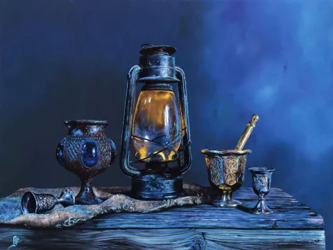 "Işığın Ruhu" eseri HÜSEYİN FEYZULLAH tarafından 90x120 cm ölçülerinde Tuval üzeri yağlı boya tekniği ile yapılmıştır.
