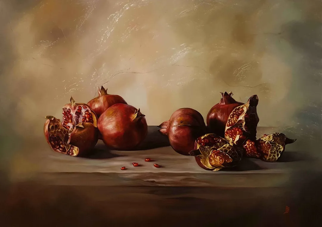 yakınlaştır "Narlar" eseri HÜSEYİN FEYZULLAH tarafından 70x100 cm ölçülerinde Tuval üzeri yağlı boya tekniği ile yapılmıştır.