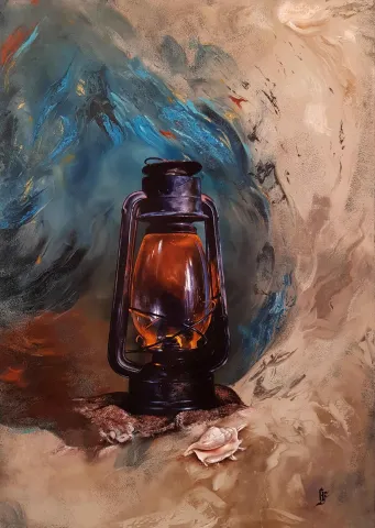 "Deniz Feneri" eseri HÜSEYİN FEYZULLAH tarafından 105x75 cm ölçülerinde Tuval üzeri yağlı boya tekniği ile yapılmıştır.