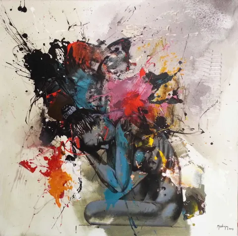 "Hüzün 2" eseri MEHMET SAKIZCI tarafından 2017 yılında 100x100 cm ölçülerinde Tuval üzeri akrilik boya tekniği ile yapılmıştır.