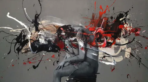"sükut" eseri MEHMET SAKIZCI tarafından 2018 yılında 100x180 cm ölçülerinde Tuval üzeri akrilik boya tekniği ile yapılmıştır.