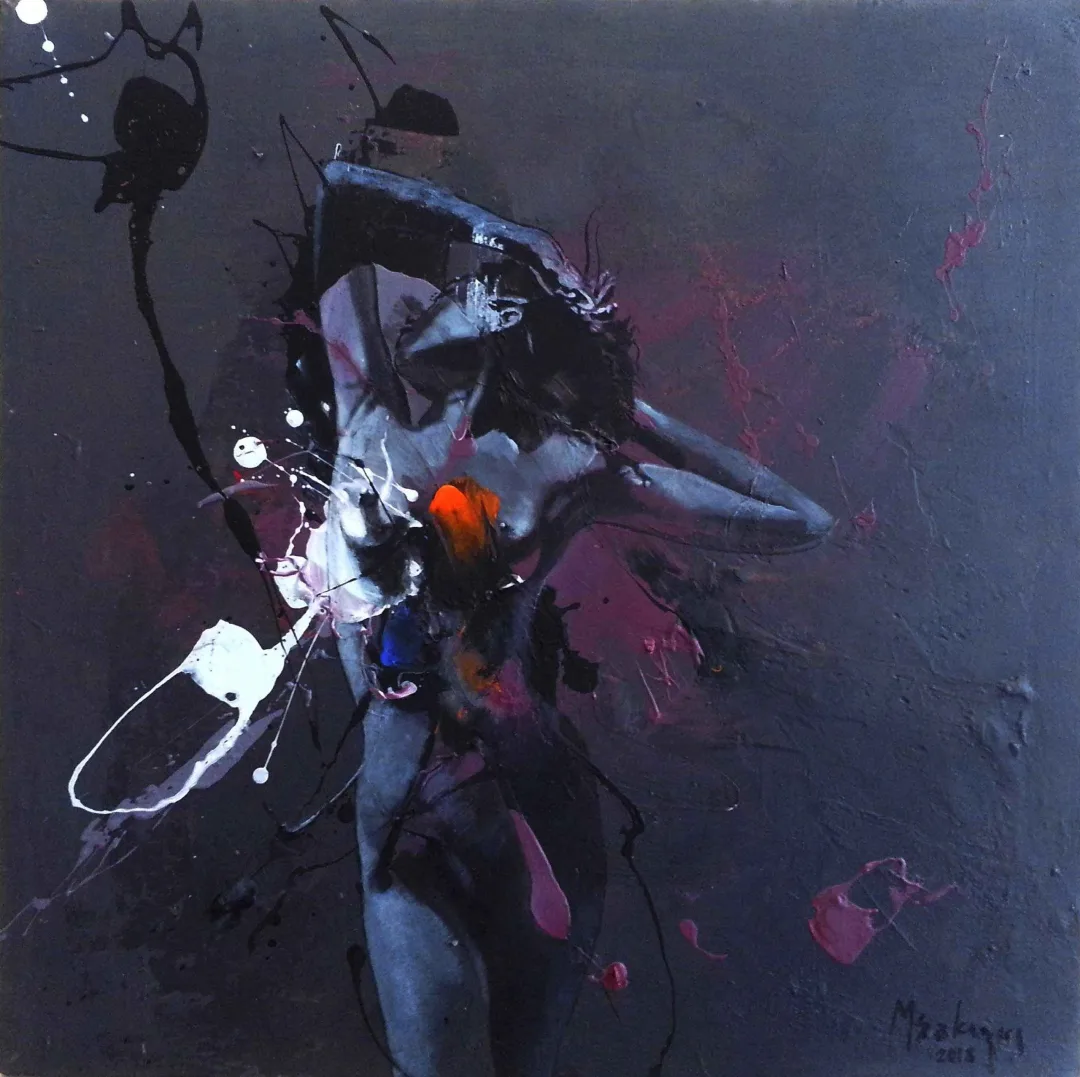 "dans" eseri MEHMET SAKIZCI tarafından 2018 yılında 40x40 cm ölçülerinde Tuval üzeri akrilik boya tekniği ile yapılmıştır.