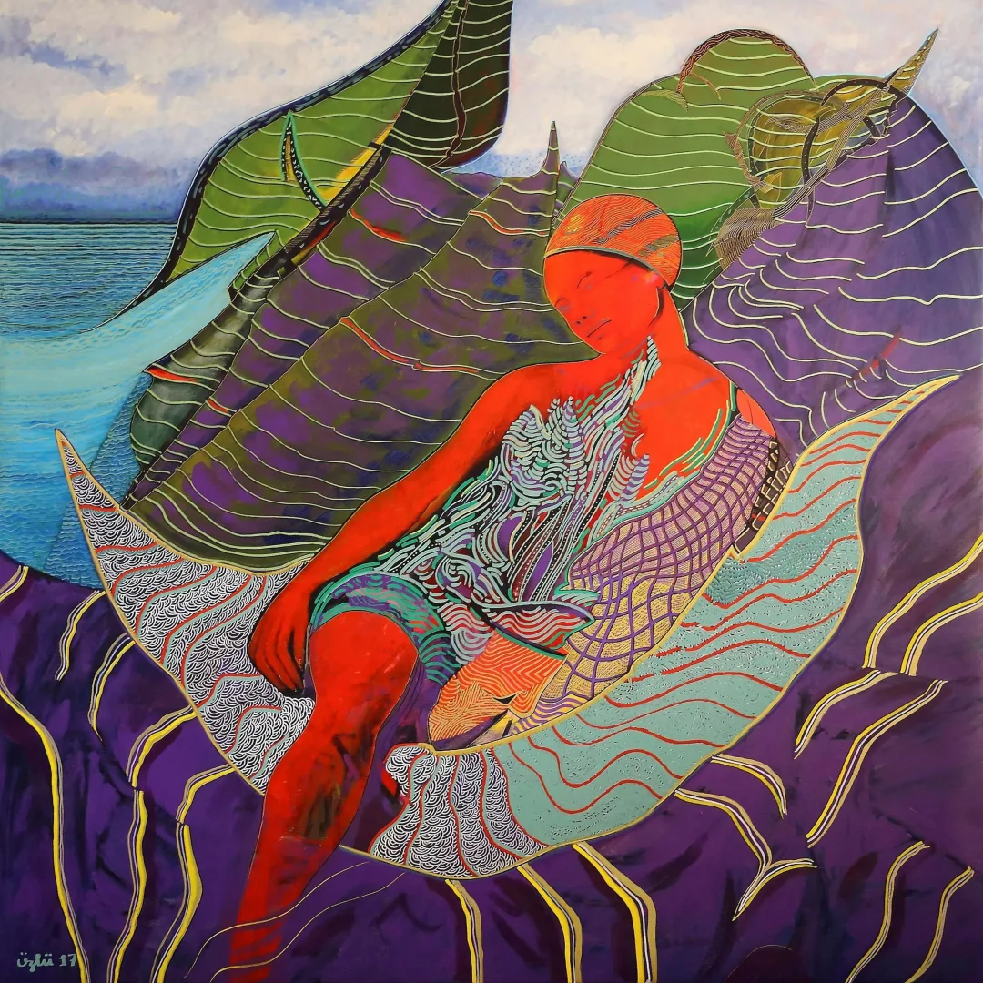 "Divanda Genç Kız" eseri NECMETTİN ÖZLÜ tarafından 130x130 cm ölçülerinde Tuval üzeri akrilik boya tekniği ile yapılmıştır.