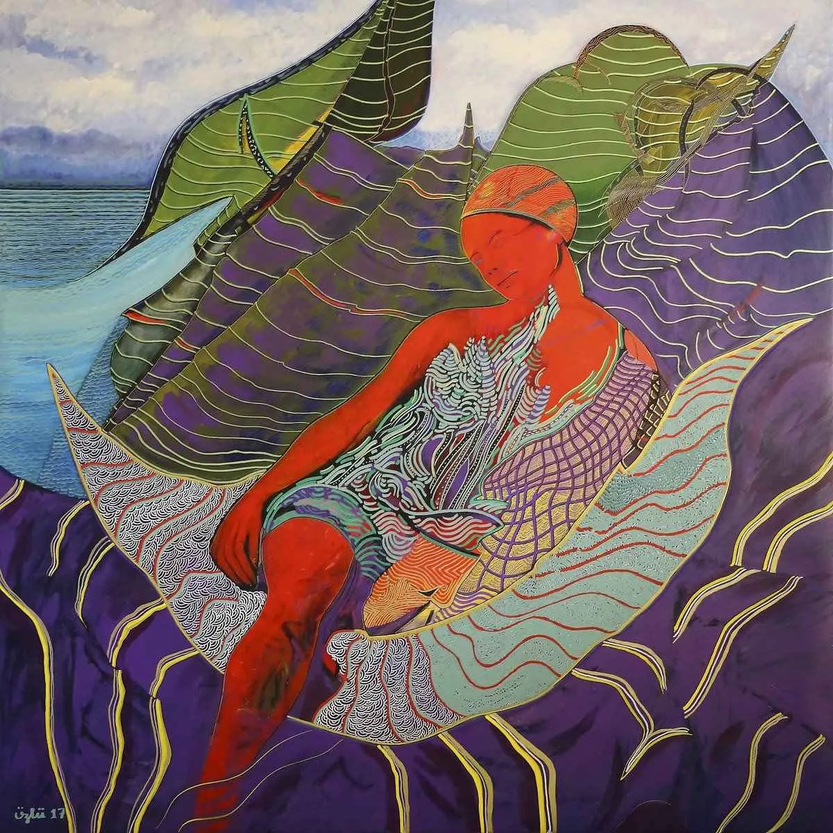 "Divanda Genç Kız" eseri NECMETTİN ÖZLÜ tarafından 130x130 cm ölçülerinde Tuval üzeri akrilik boya tekniği ile yapılmıştır.
