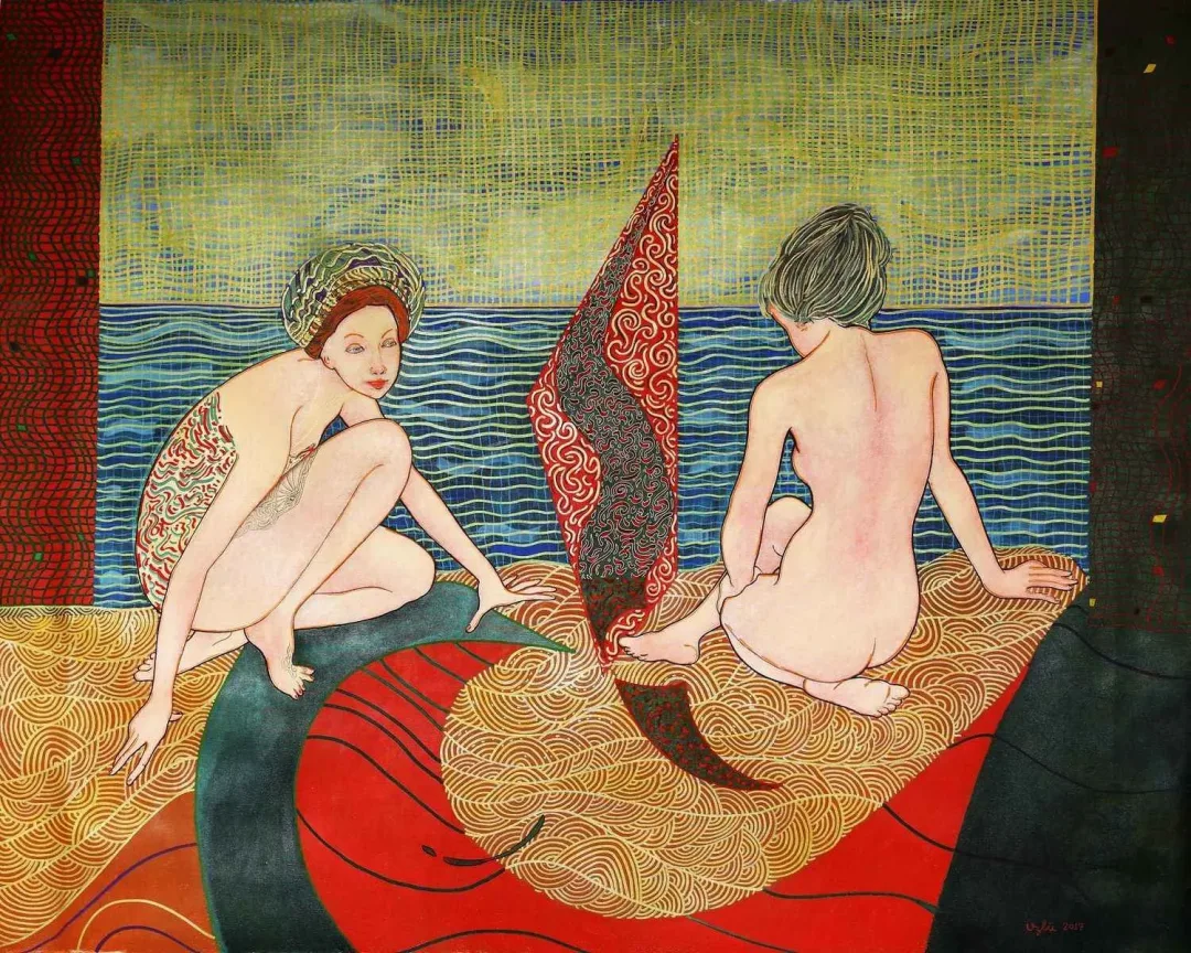 yakınlaştır "Deniz Kenarında İki Kız" eseri NECMETTİN ÖZLÜ tarafından 120x150 cm ölçülerinde Tuval üzeri akrilik boya tekniği ile yapılmıştır.