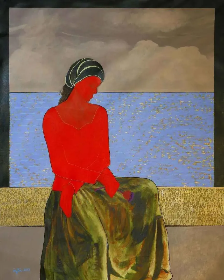 NECMETTİN ÖZLÜ — “Kırmızı Eldivenli Kız” "Kırmızı Eldivenli Kız" eseri NECMETTİN ÖZLÜ tarafından 150x120 cm ölçülerinde Tuval üzeri akrilik boya tekniği ile yapılmıştır.