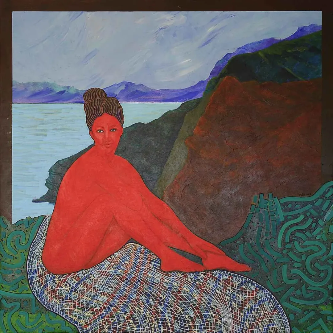 yakınlaştır "Kırmızı Kadınlı Peyzaj" eseri NECMETTİN ÖZLÜ tarafından 130x130 cm ölçülerinde Tuval üzeri akrilik boya tekniği ile yapılmıştır.