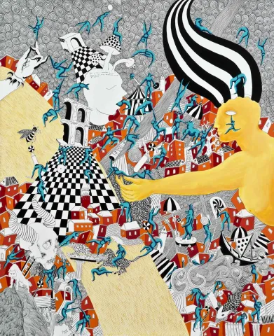 NECMİ GÜRSELER — “İlkel Benlik”, 2018 "İlkel Benlik" eseri NECMİ GÜRSELER tarafından 2018 yılında 160x130 cm ölçülerinde Tuval üzeri yağlı boya tekniği ile yapılmıştır.