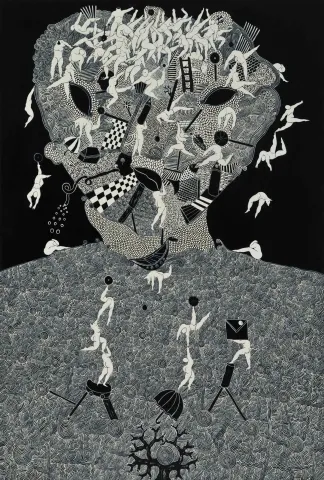 NECMİ GÜRSELER — “İlkel Benlik”, 2018 "İlkel Benlik" eseri NECMİ GÜRSELER tarafından 2018 yılında 150x100 cm ölçülerinde Tuval üzeri yağlı boya tekniği ile yapılmıştır.