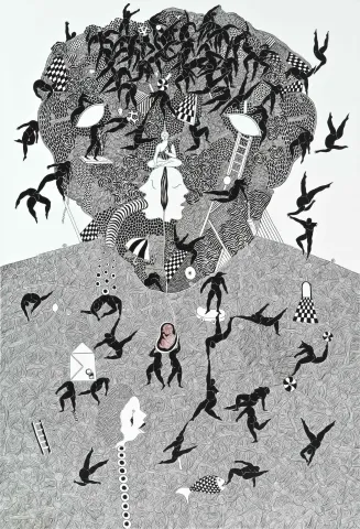 NECMİ GÜRSELER — “İlkel Benlik”, 2018 "İlkel Benlik" eseri NECMİ GÜRSELER tarafından 2018 yılında 150x100 cm ölçülerinde Tuval üzeri yağlı boya tekniği ile yapılmıştır.