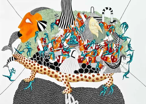 NECMİ GÜRSELER — “İlkel Benlik”, 2018 "İlkel Benlik" eseri NECMİ GÜRSELER tarafından 2018 yılında 120x170 cm ölçülerinde Tuval üzeri yağlı boya tekniği ile yapılmıştır.