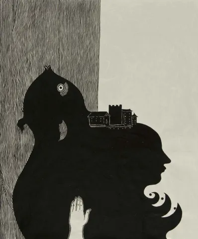 NECMİ GÜRSELER — “İlkel Benlik”, 2018 "İlkel Benlik" eseri NECMİ GÜRSELER tarafından 2018 yılında 65x55 cm ölçülerinde Japon kağıt üzeri mürekkep tekniği ile yapılmıştır.
