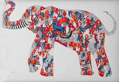 NECMİ GÜRSELER — “İlkel Benlik”, 2018 "İlkel Benlik" eseri NECMİ GÜRSELER tarafından 2018 yılında 70x100 cm ölçülerinde Kağıt üzeri yağlı boya tekniği ile yapılmıştır.