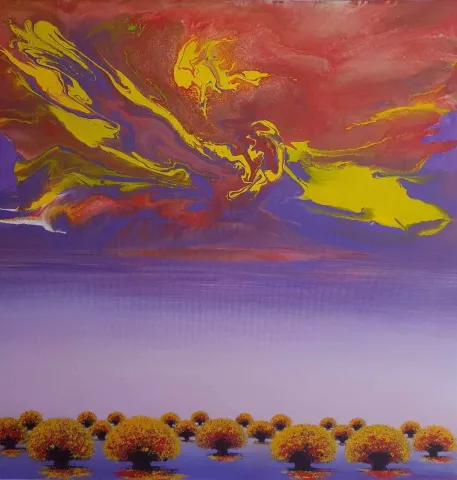 Bu eser NUMAN ARSLAN tarafından 90x90 cm ölçülerinde Tuval üzeri akrilik boya tekniği ile yapılmıştır.