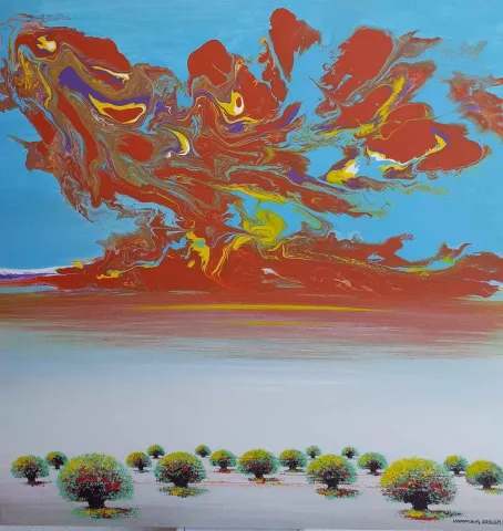 Bu eser NUMAN ARSLAN tarafından 80x80 cm ölçülerinde Tuval üzeri akrilik boya tekniği ile yapılmıştır.
